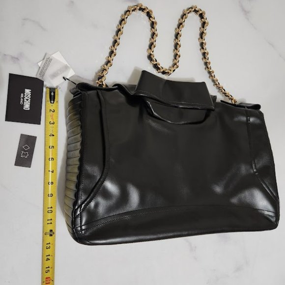 MOSCHINO COUTURE Macro Biker Bag GIANT Black Motorcycle Jacket Shoulder Purse - Picture 7 of 16